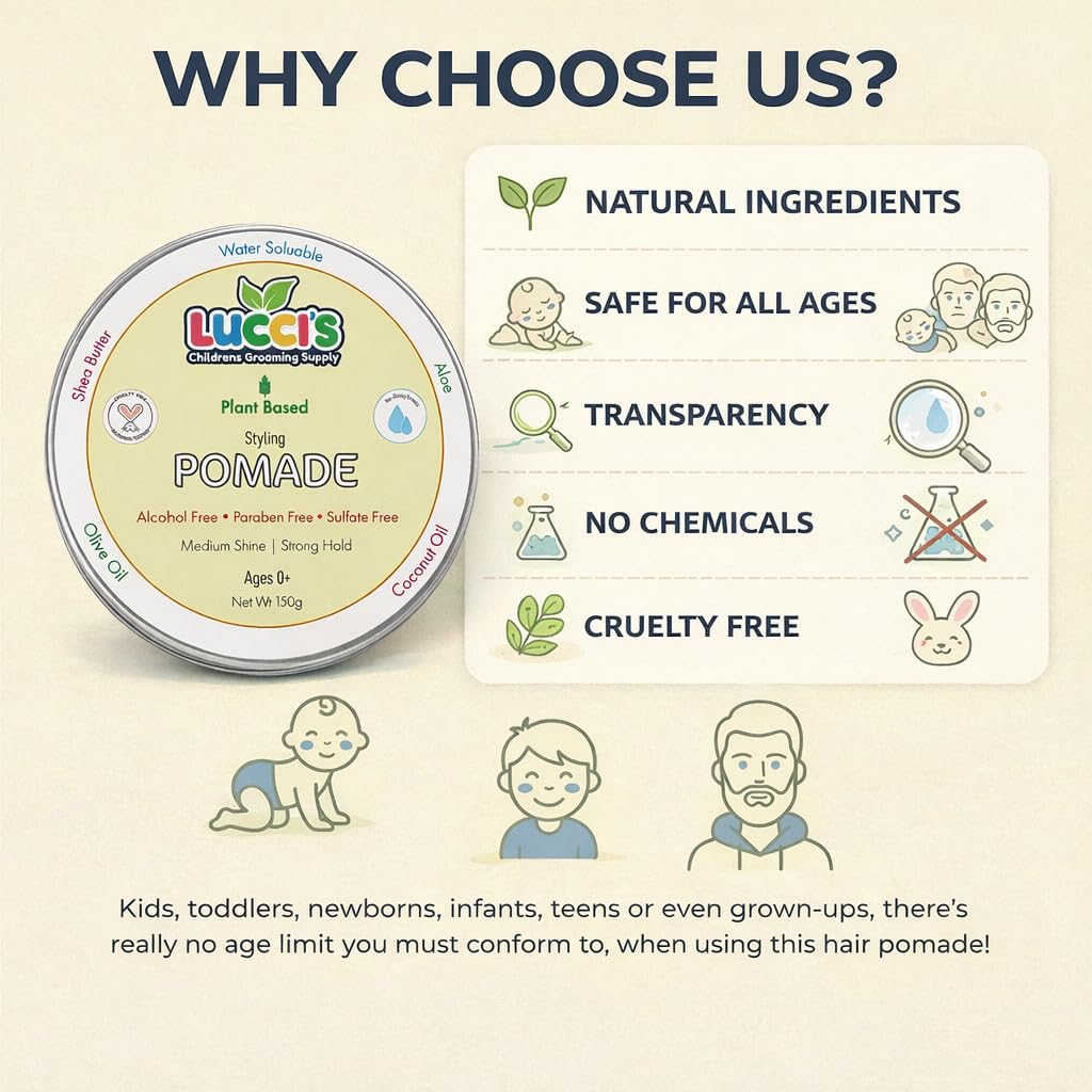 Baby Hair Gel - 5oz Plant-Based Styling Pomade for Infants | No Parabens, Medium Shine & Strong Hold