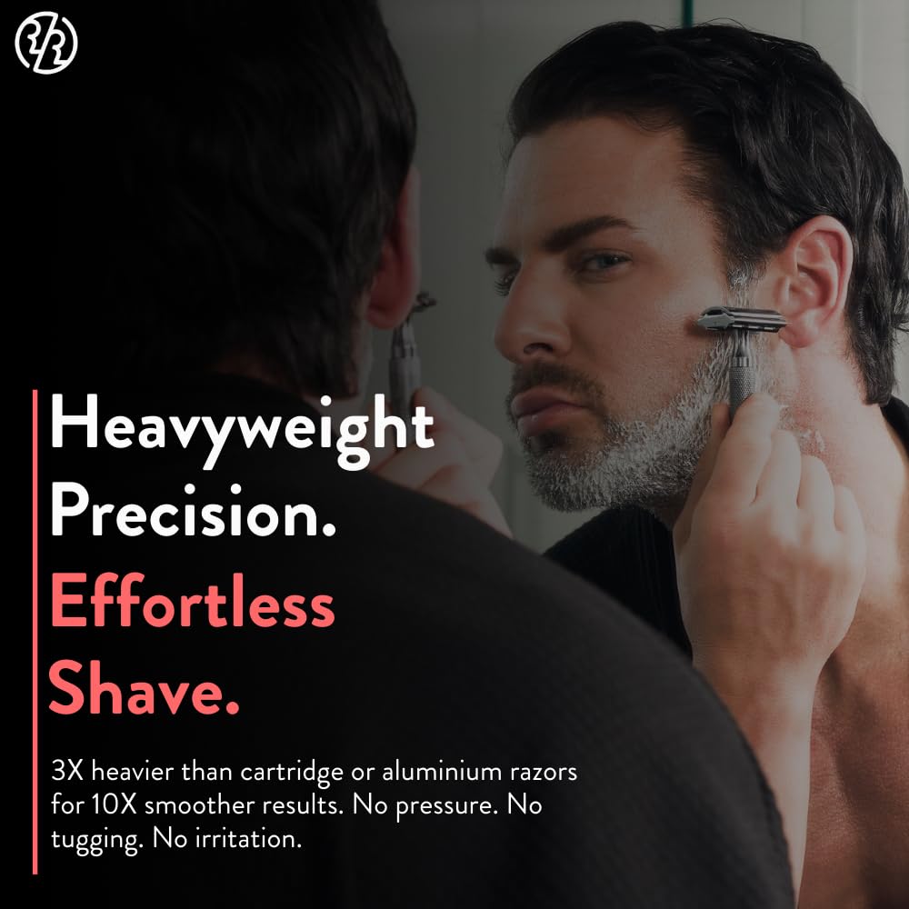 ROCKWELL RAZORS 6C Gunmetal Chrome Safety Razor With 6 Adjustable Shave Settings and 5 Fully Recyclable Razor Blades. Reusable Safety Razors for Men and Women.
