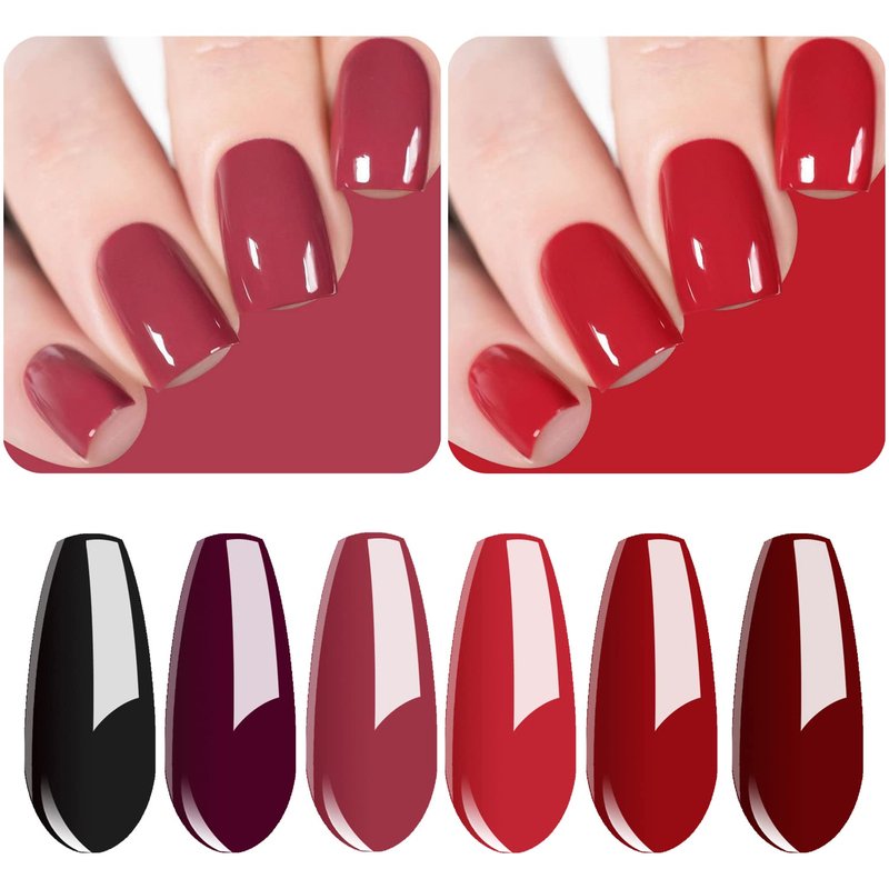 Vishine Classic Red Gel Nail Polish Set, Dark Red Burgundy Black Purple Gel Polish Kit Soak Off UV Nail Lamp LED Gel Nail Kits for Nail Art Design Home DIY Manicure Nail Salon Varnish 8ml
