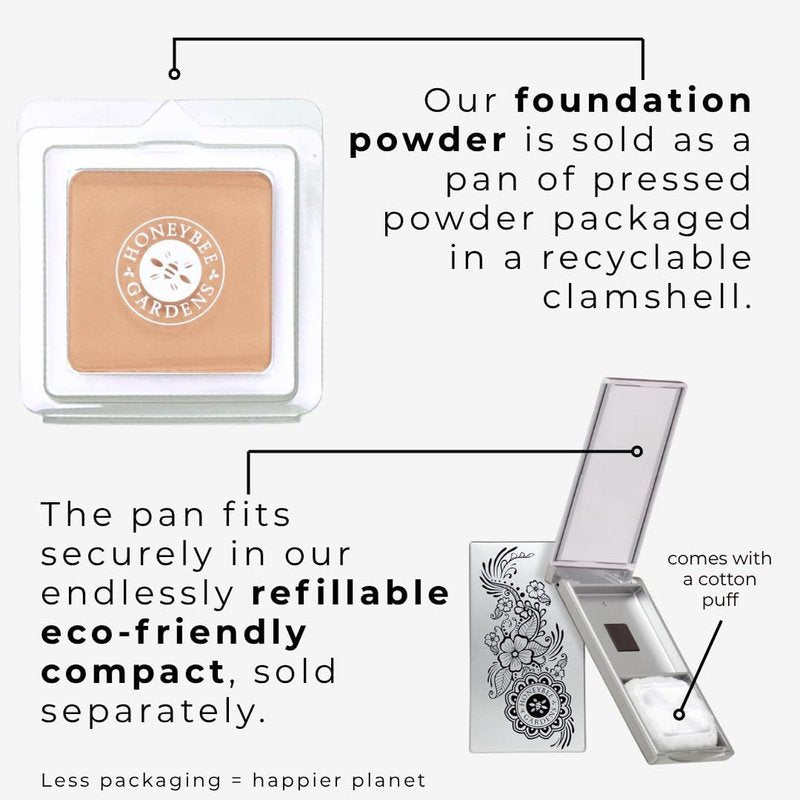 Honeybee Gardens Pressed Mineral Powder Foundation - Warm Tan Neutral Shade | Adjustable Coverage, Natural Finish, 7.5g