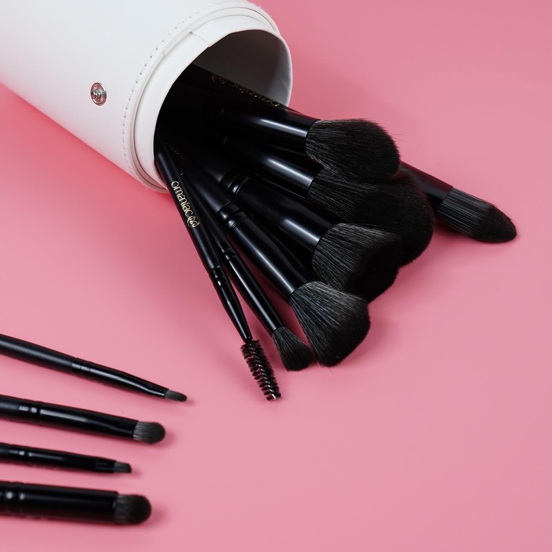 OMANIAC Makeup Brush Set Professional, 20Pcs Pearlescent Wood Handle Makeup Brushes, Premium Cruelty-Free Synthetic Fiber Hair, Travel Make up Brushes Set with Case (Bright Silver)