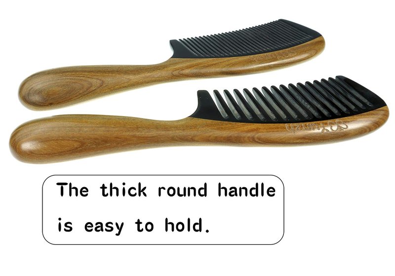 YunZh Wide Tooth Comb and Fine Tooth Combs,Sandalwood Buffalo Ox Horn Wooden Hair Comb for Women Men(2PCS)