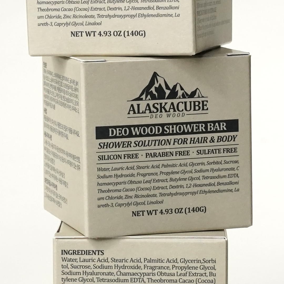 Alaskacube Deo Wood Shower Bath Soap Bar Luxurious Sandalwood Woody Scent Eliminates Body Odor Long Lasting Rich Foam | Body Wash, Shampoo, Deodorant for Men Women Luxury Perfumed Perfect for Gift