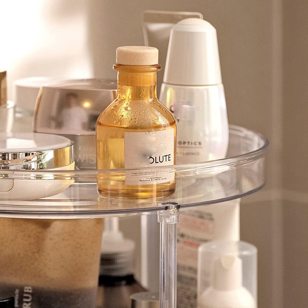 ROWNYEON 360° Rotating Makeup Organizer - 3 Tier Clear Spinning Skincare Storage with Stainless Steel Bearings, Large 10.6" Round Lazy Susan for Vanity Countertop, Perfume, Bathroom & Kitchen (Clear)