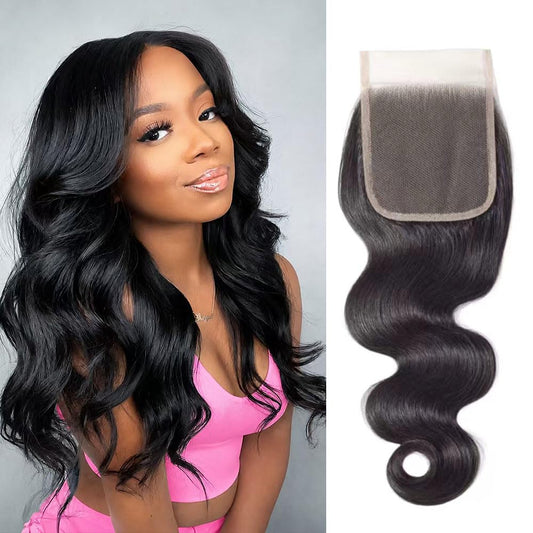 4x4 HD Lace Closure Body Wave Closure Human Hair 16 Inch Lace Closure 100% Unprocessed Brazilian Virgin Human Hair Extensions 150% Density Remy Human Hair Closure Pre Plucked Natural Black