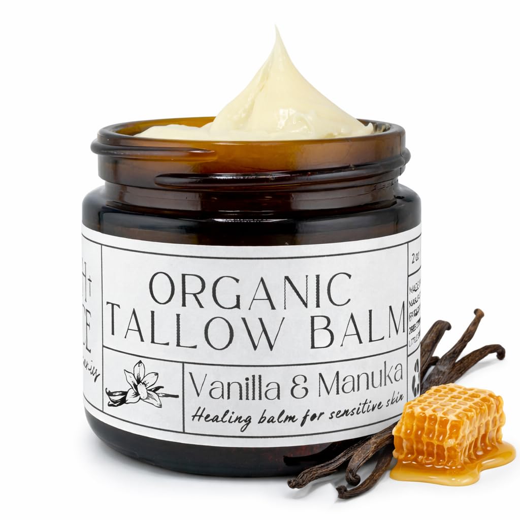 Beef Tallow Balm for Skin - Organic Moisturizer with Vanilla & Manuka Honey | 2 oz All-Purpose Cream