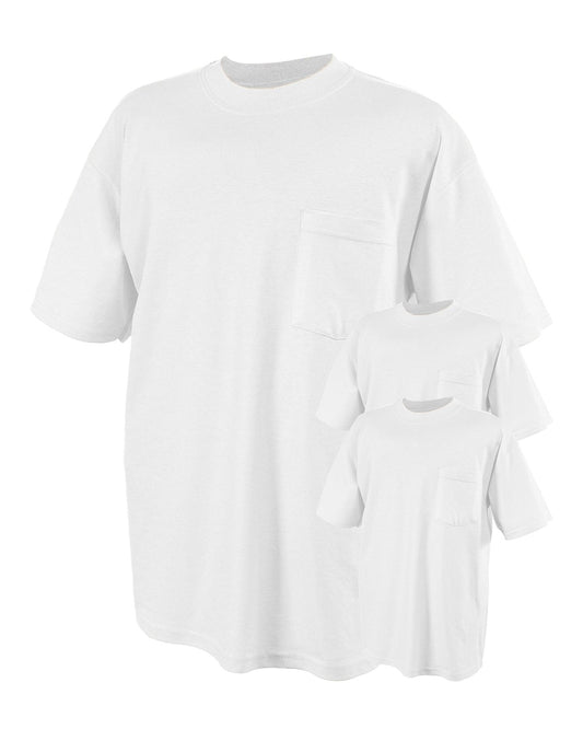 Jerzees Men's Dri-Power Short Sleeve T-Shirt (Pocket & No, Pocket-3 Pack-White, Large