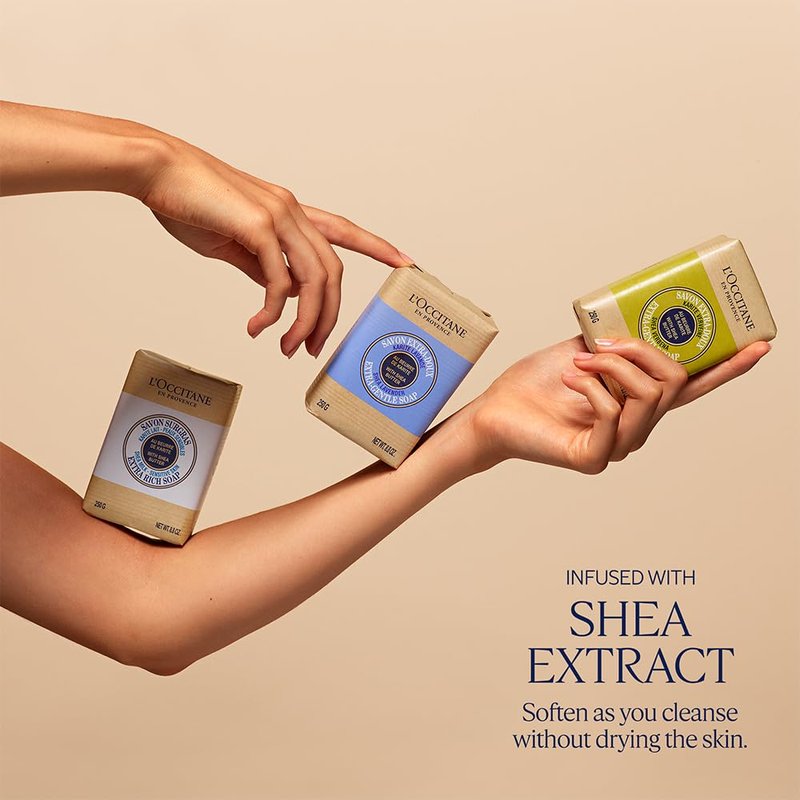 L'OCCITANE Shea Butter Extra-Gentle Solid Hand & Body Soap: Citrusy Shea Verbena, Relaxing Shea Lavender, Shea Milk, Vegetable Based, Artisanal, Vegan
