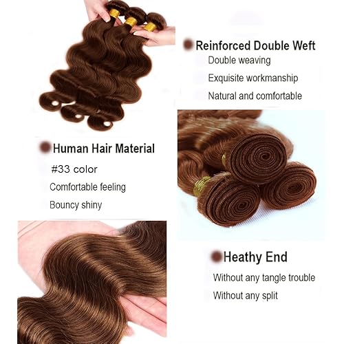 Reddish Brown Body Wave Bundles Human Hair 28 28 28 Inch Auburn Bundles Color 33 Brazilian Virgin Remy Hair Extensions Healthy And Soft Unprocessed 3 Bundle Hair Weave