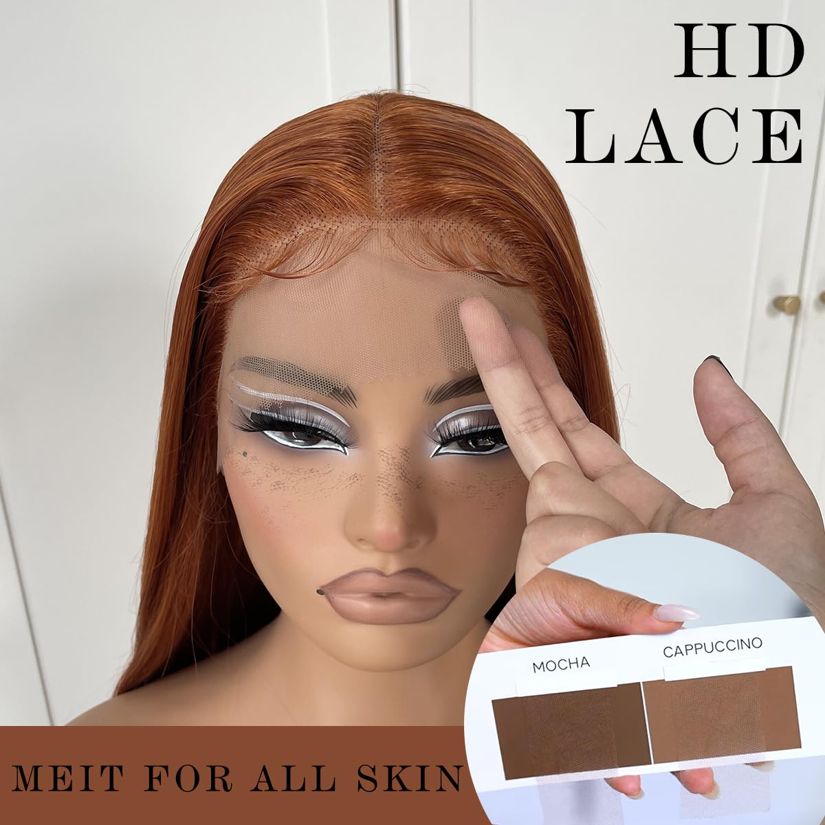 MITIMES Ginger Orange Lace Front Wig Pre Plucked Synthetic Long Straight Ginger Lace Front Wigs 180 Density Glueless Ginger HD Lace Front Wig 32inch
