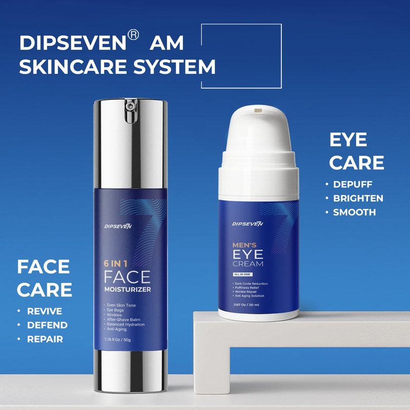 DIPSEVEN 6 in 1 Face Cream for Men: Anti-Aging Mens Moisturizer - Firming Peptide & Hyaluronic Acid & Squalane - Wrinkles Cream Eye Bag Treatment for Men (ocean, 1.7 Oz (Pack of 2))