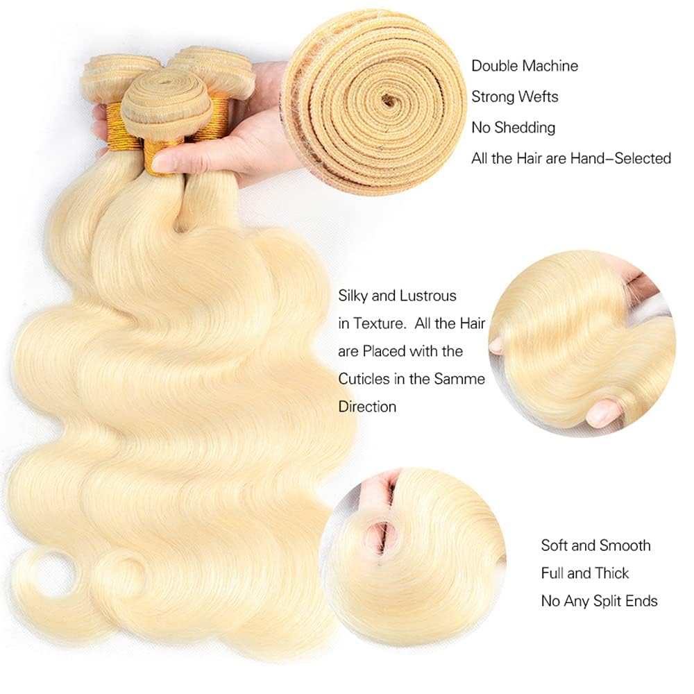 GLSMOSNW Blonde Bundles Human Hair 613 Body Wave Bundles Double Weft Unprocessed Brazilian Virgin Human Hair Extensions 613 Color 08 10 12 Inch