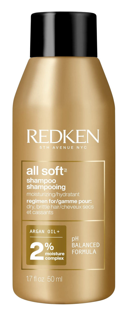 Redken All Soft Shampoo - Moisturizes & Hydrates Dry, Brittle Hair, Gently Cleanses and Softens, With Argan Oil, Safe For Color-Treated Hair, 1.7 Fl Oz