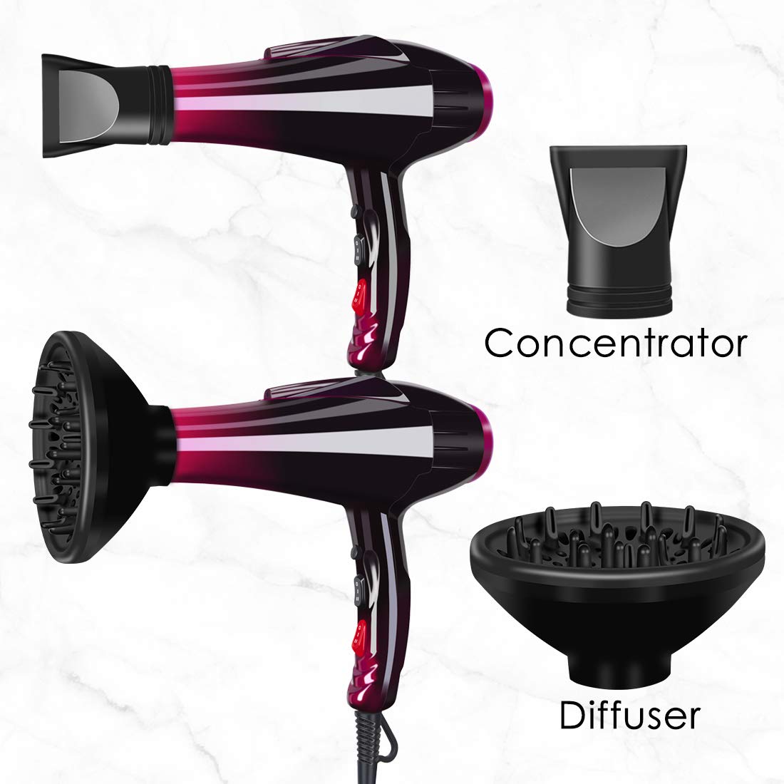 Professional Hair Dryer - 3500W Ionic Ceramic Blow Dryer | Quick Drying with Diffuser & Concentrator Attachments