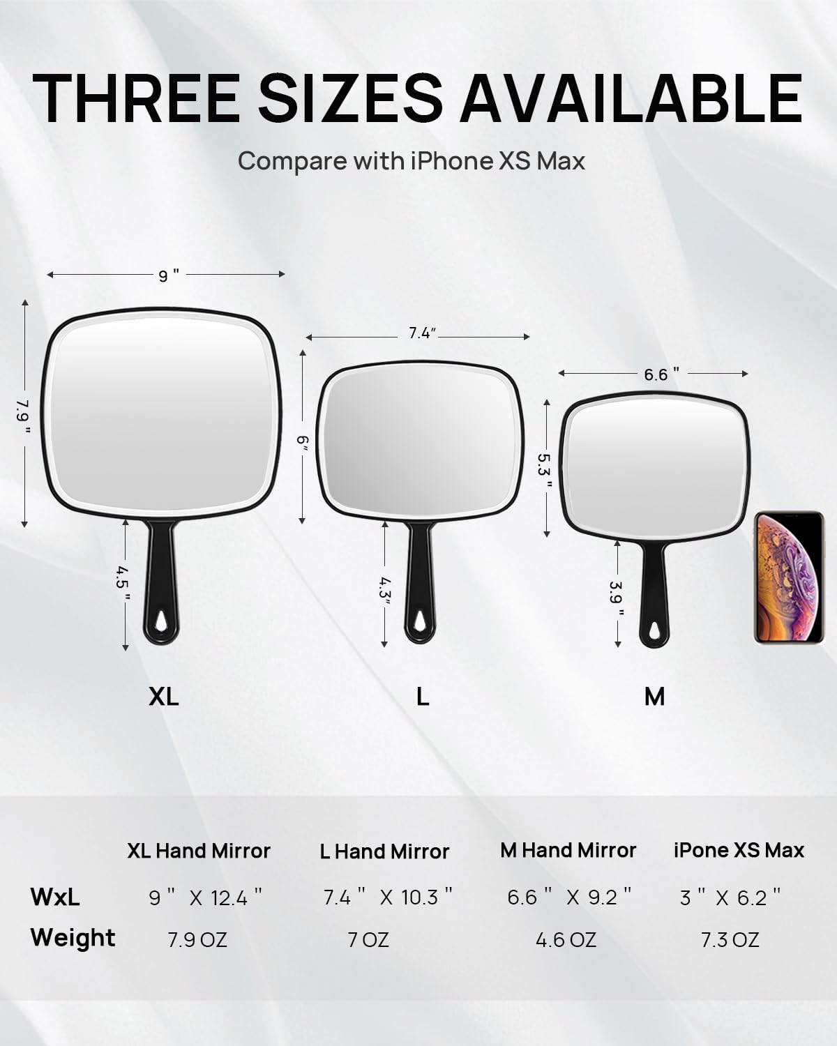 Handheld Black Mirror - OMIRO 6.6" W x 9.2" L | Set of 3 Portable Mirrors