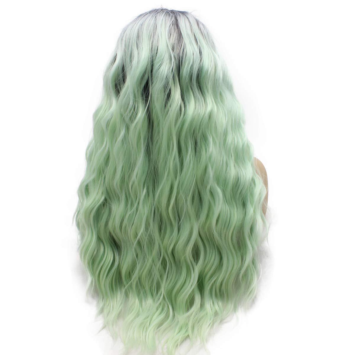 Iwona Long Wavy Ombre Mint Green Half Hand Tied Lace Front Synthetic Wig Heat Resistant
