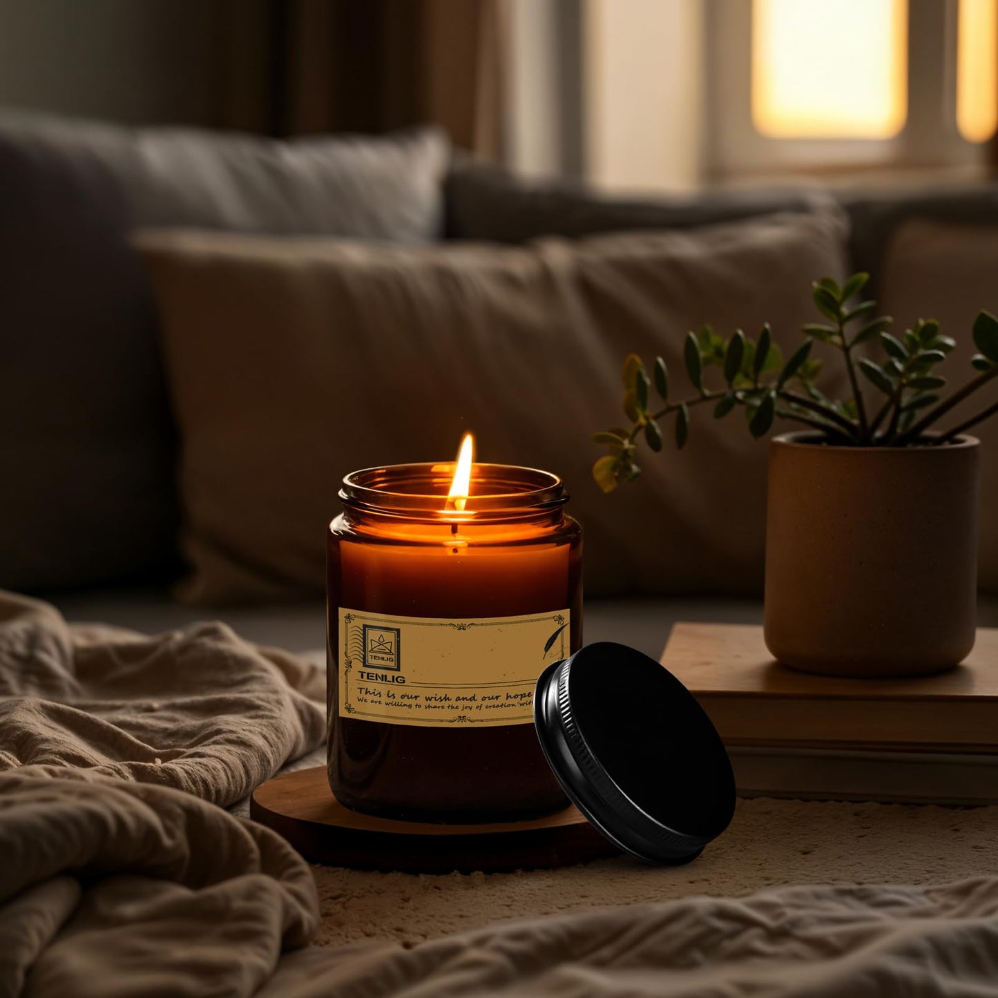 TENLIG 8 oz Glass Jars with Lids,Amber,6 Pack Empty Cosmetic Containers with Inner lids and Inner Liners,Black Metal Lid,Refillable Round Airtight Jars,Use to store Lotion,Powders,Candle Making