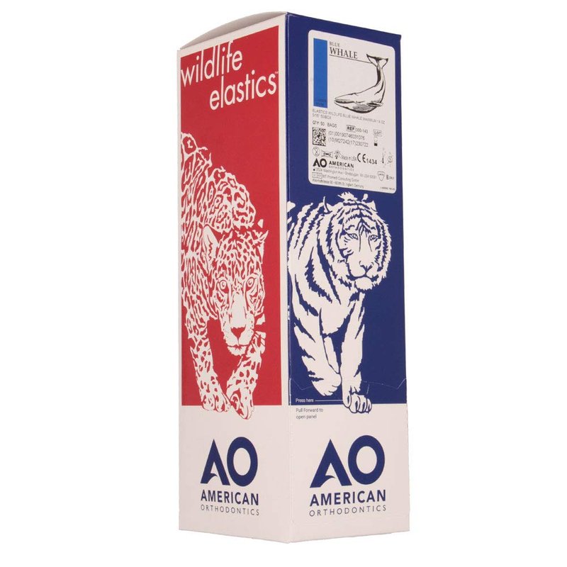 American Orthodontics Elastics Wildlife Blue Whale | Maximum, 14 Oz, 5/16" Size, 50 Packs Per Box, 2,500 Total | Made in The USA | Exacting Dimensions, Precision Cutting, Top Quality Latex Tubing