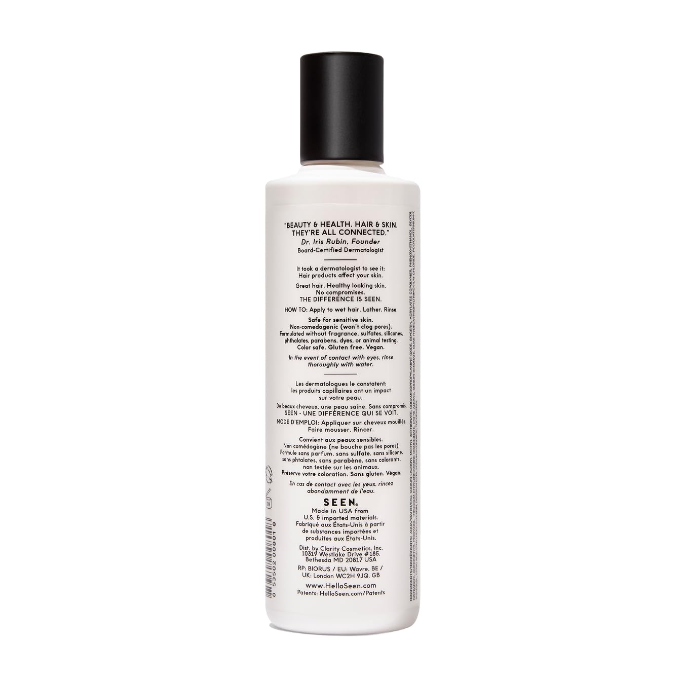 SEEN Shampoo, Fragrance Free - Non-Comedogenic Hair Shampoo- Dermatologist-Developed - Safe for Sensitive, Eczema & Acne Prone Skin