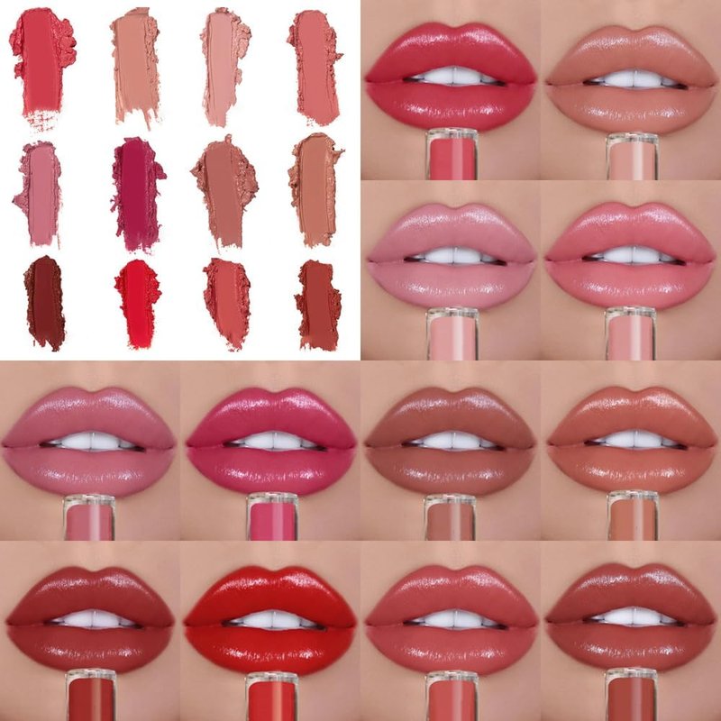 12 Color Cream Lip Gloss, Upgrade Long-Lasting Moisturizing Velvet Lip Lipstick, Waterproof, Non-Fading, Hydrating Lip Tint Natural Jelly Lipstick for Cristmas Party (1#, 1.3 Fl Oz)