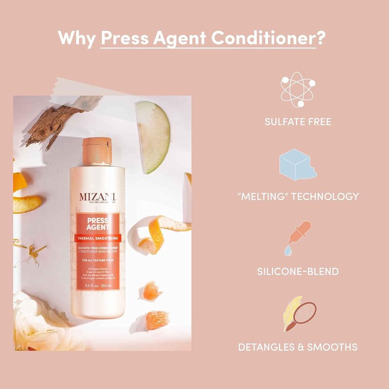 Mizani Press Agent Conditioner - Sulfate-Free Hair Detangler for Heat Styling & Humidity Control | Argan Oil 12 oz