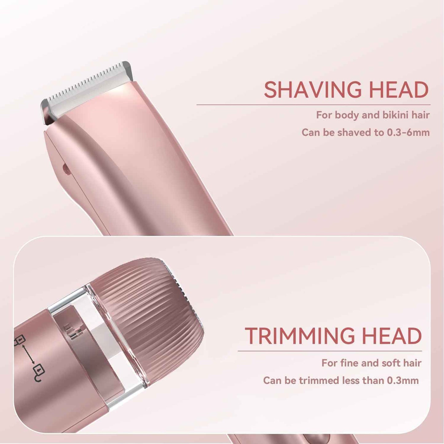 2 in 1 Women Electric Shaver Dual Head Bikini Trimmer for Women IPX7 Waterproof Wet & Dry Use Body Hair Trimmer Replaceable Hair Remover for Bikini Underarm Leg Arm Body Face, Pink