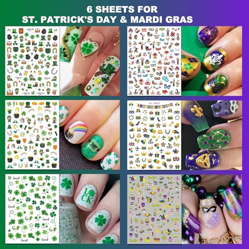 30 Sheets 8 Holiday Nail Art Stickers, Variety Pack All Season Nail Decals for All Year, Self-Adhesive Pegatinas U?as 4th of July Halloween Fall Christmas Valentine St. Patrick's