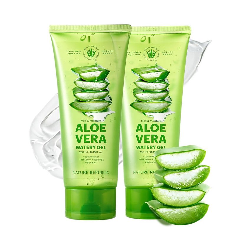 Nature Republic Mild & Moisture Aloe Vera Watery Gel (Tube 2 Pack) | Quick Hydration & Moisturizing, Fast-Absorbing Non-Sticky Texture, Aftersun Cooling Gel, Korean Skincare, All Skin Types