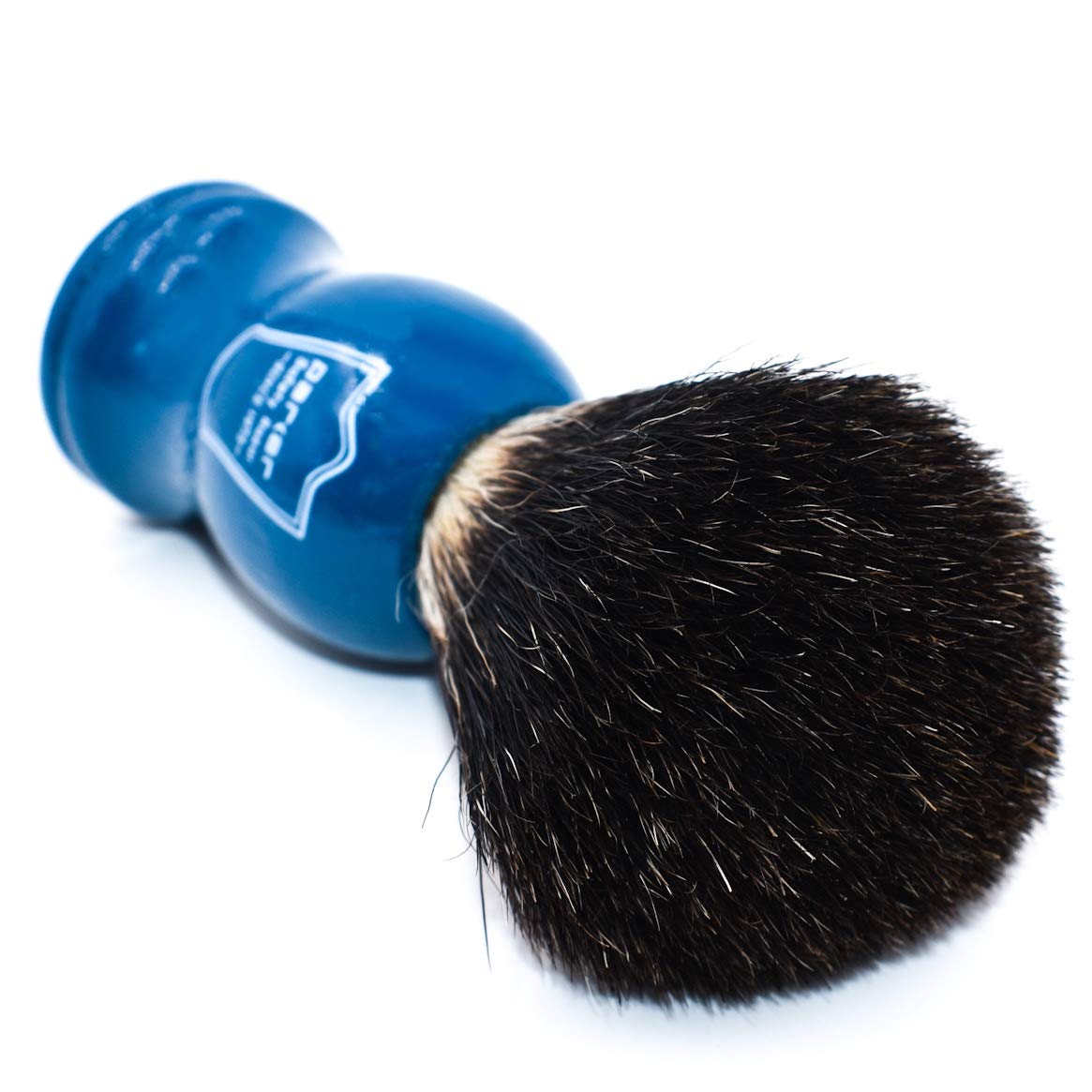 Parker 100% Black Badger Shaving Brush with Blue Wood Handle & Stand – Premium Wet‑Shaving Lather Brush for Men