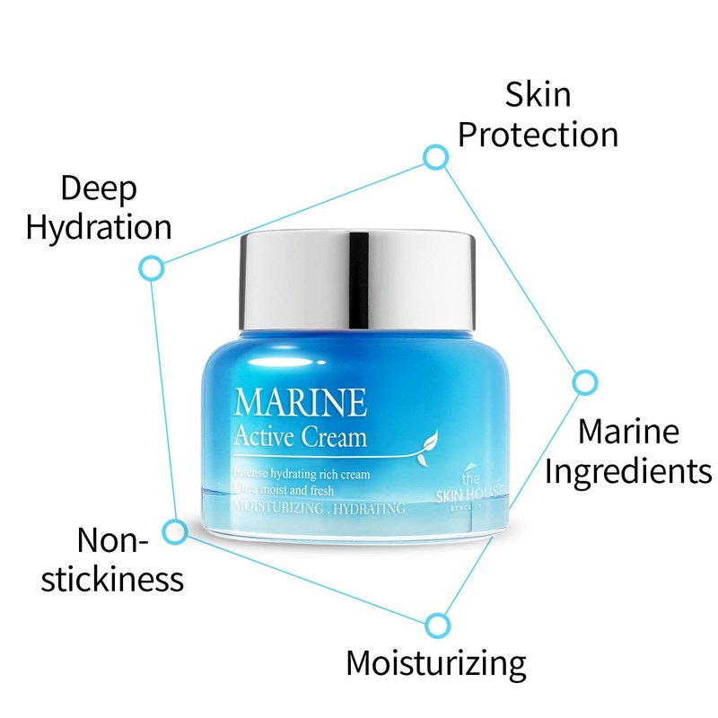 THE SKIN HOUSE Marine Active Cream 1.69 fl.oz Deep Hydration, Rich Moisturizer | Hyaluronic acid, Betaine, Squalane, Spirulina | Dry Skin, Korean Skincare, 50ml