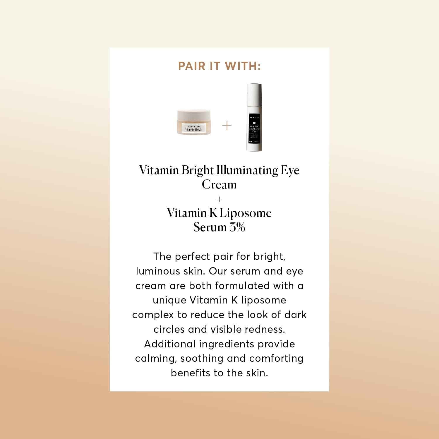 Naturium Vitamin Bright Illuminating Eye Cream, Under Eye Repair Cream for Dark Circles, with Vitamin K, Phyto-Complex, & Mineral Pigments, Light/Medium, 0.5 oz