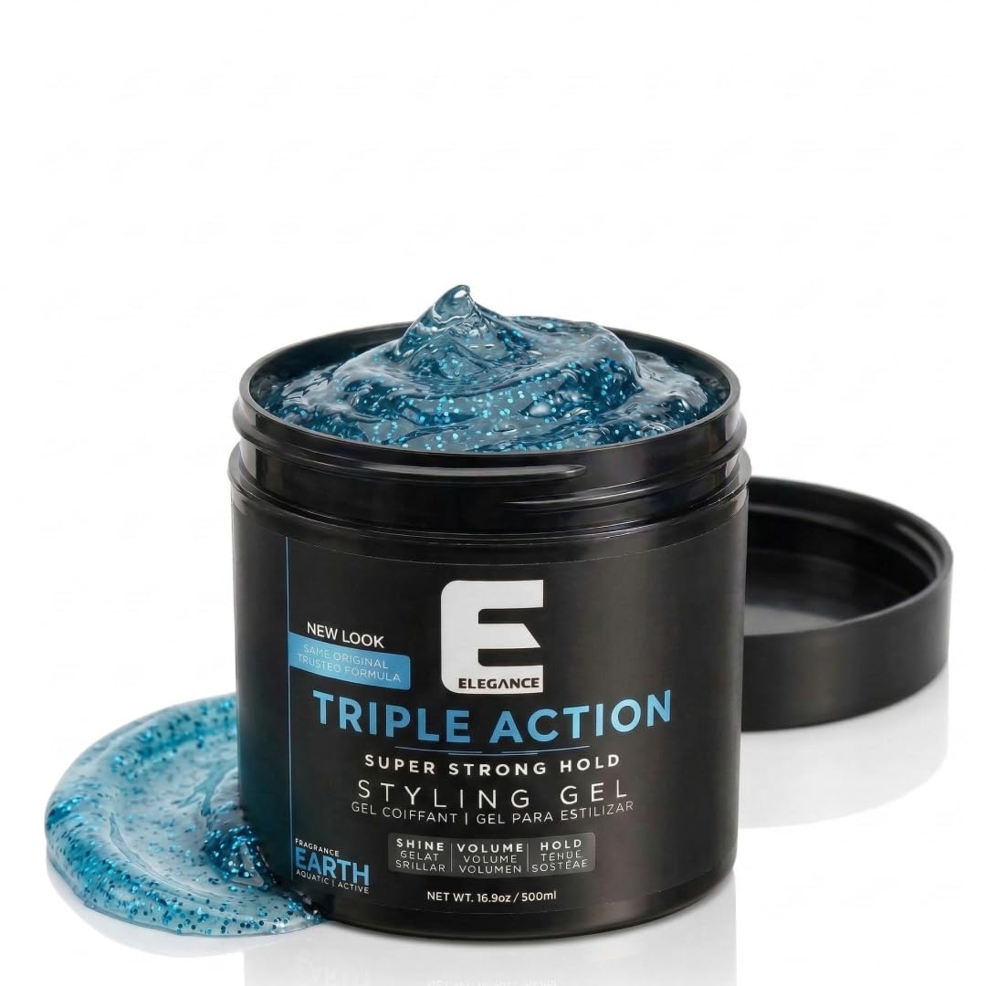 E Elegance Earth Fragrance Triple Action Hair Gel for Men And Women - Super Strong Hold, Extreme Volume, And Long Lasting Shine - Flake Free And Refreshing Fragrance - All Hair Types, 16.9 oz