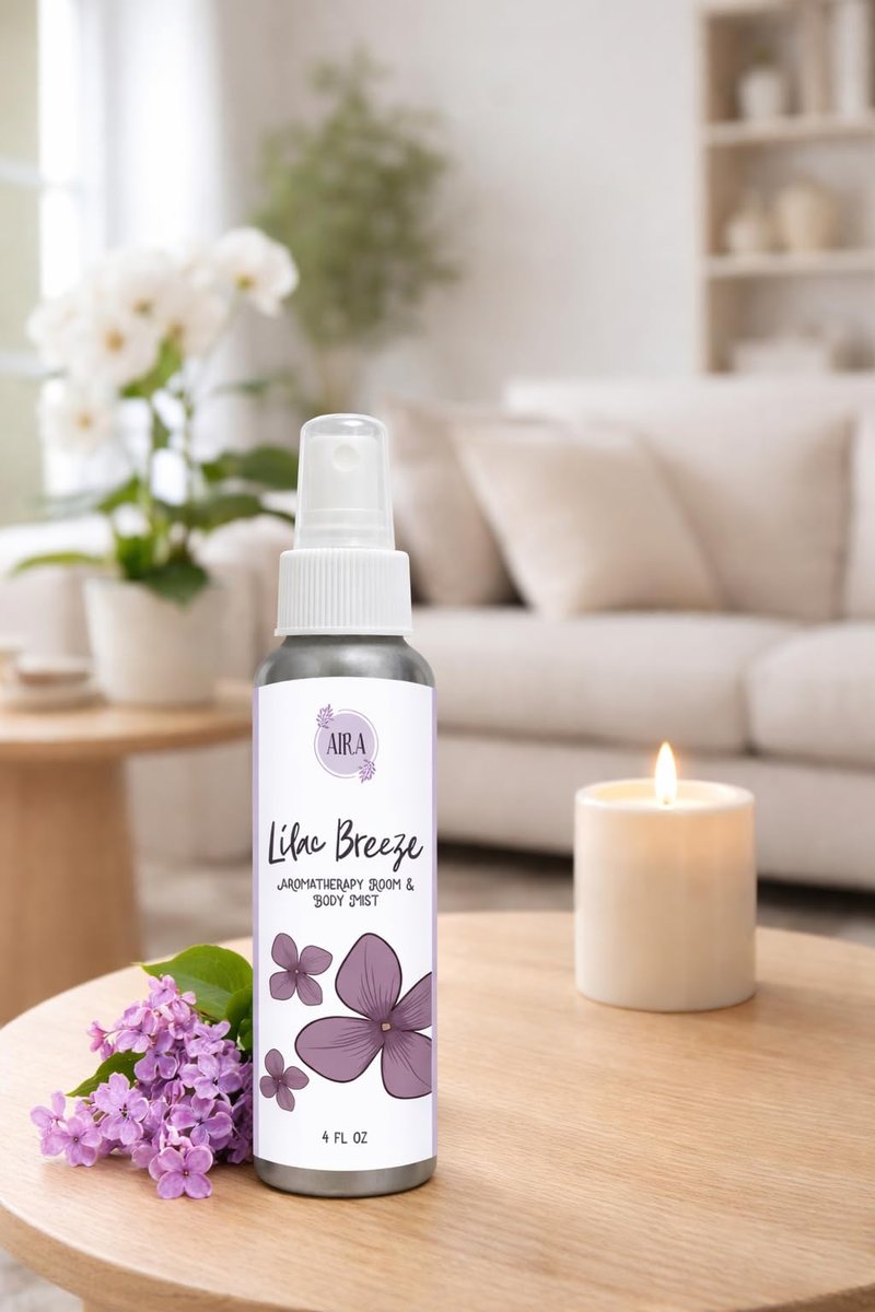 Aira Mist Lilac Breeze Organic Room Spray - Essential Oil Spray with Therapeutic Essential Oils - Spring Air Freshener - Living Room Spray & Bathroom Spray Free of Alcohol & Parabens - 4 Ounces