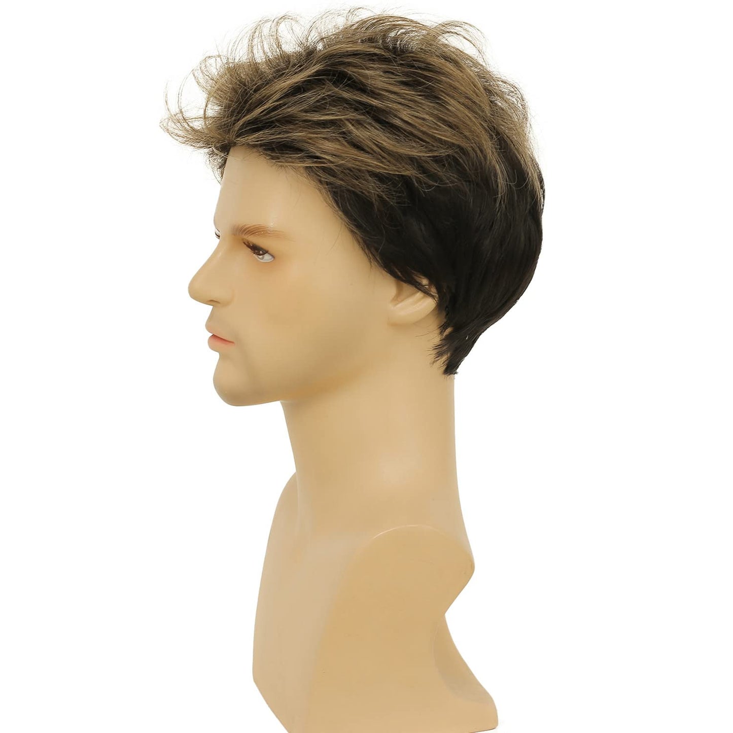 Tseses Blonde Mix Black Men Wigs Short Layered Wig for Male Guy Halloween Cosplay Party Costume Hair Synthetic Fiber Wig