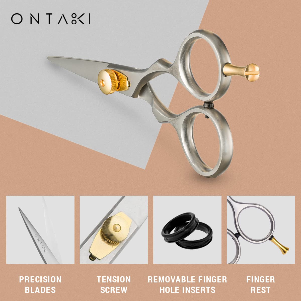 ONTAKI 3 Scissors pack - 1 Japanese Steel Beard & Mustache Scissors With Comb - 2 Facial Grooming Nose Hair Scissors - 1 Curved Blade Tip & 1 Safety Blunt Rounded Tip