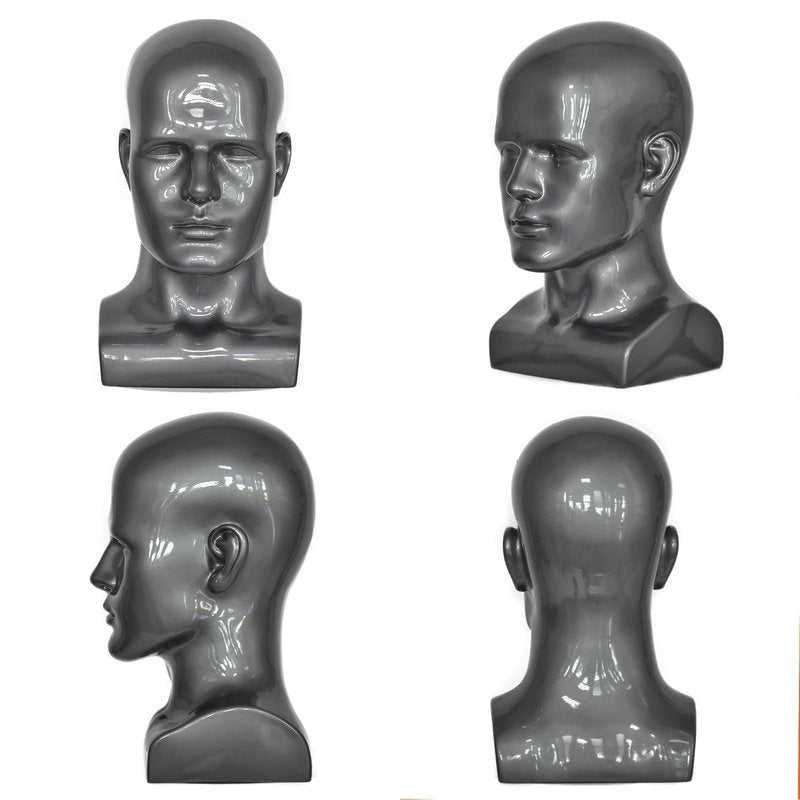 VEELTRAS Male Mannequin Head PVC Professional Head Model Training Display for Wigs Hat Mask Scarf Sunglasses with Mount Hole (sliver grey)