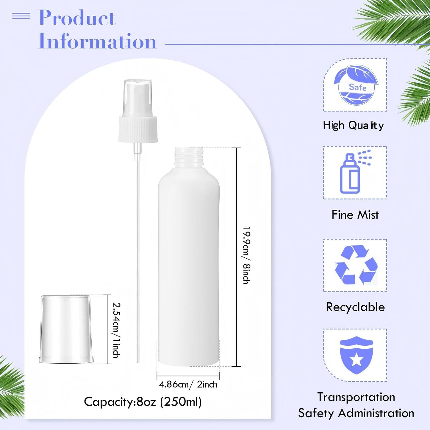 Eccliy 32 Pcs 8 oz Spray Bottles Fine Mist Plastic Spray Bottles Clear Empty Sprayer Hairs Refillable Travel Sprayer with Pump Cap for Cleaning Oils Travel Perfumes(White,Colored)