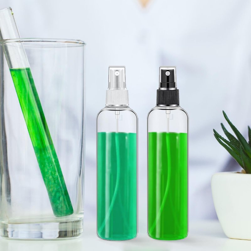 SENONAPO 48 Pcs 8 oz Plastic Spray Bottles Refillable Mist Sprayer with Spray Cap Classic Fine Mist Spray Bottles Clear Empty Plastic Travel Bottles for Oils Travel Perfumes Essential (Black,White)