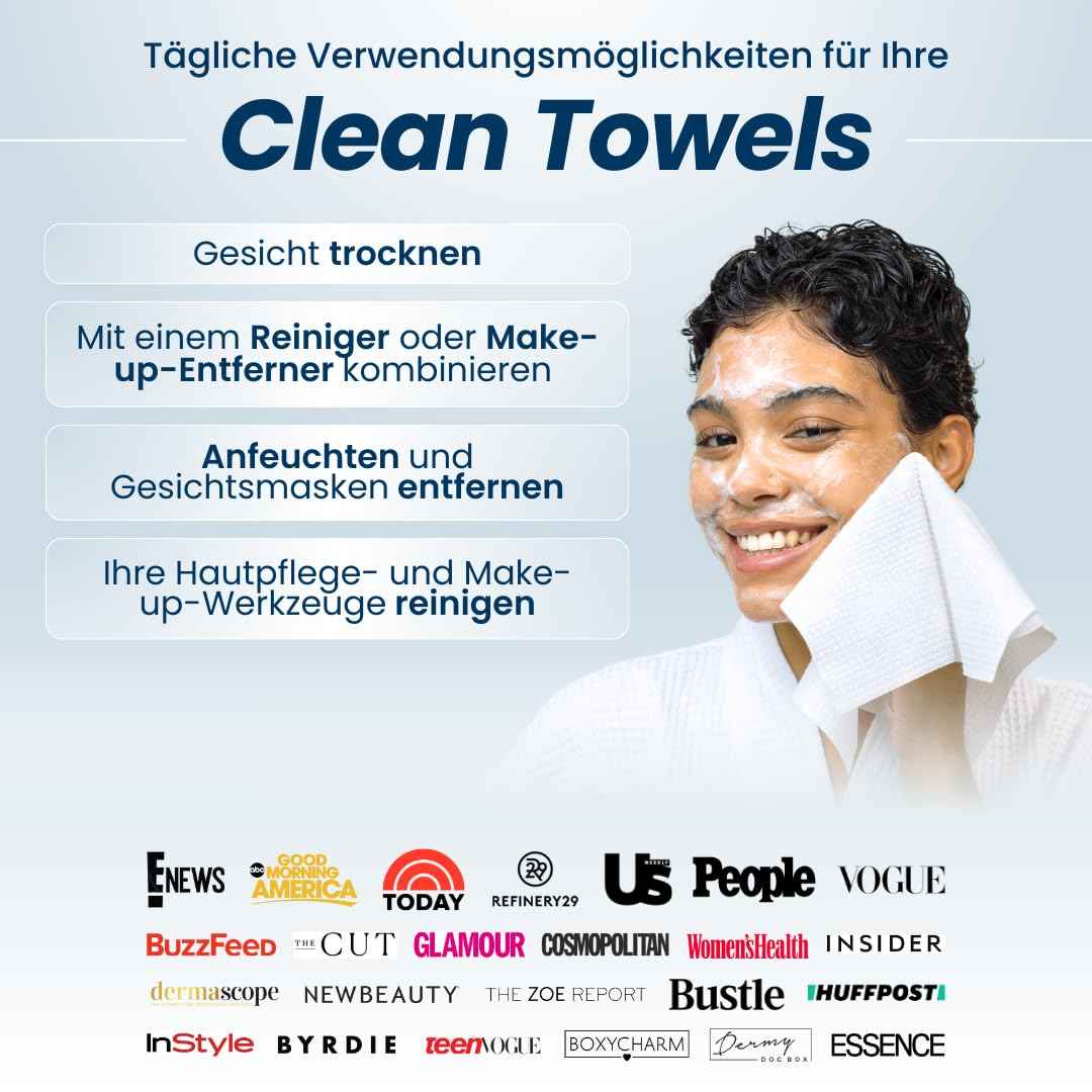 Clean Skin Club Clean Towels®, 100% USDA Biobased Face Towel, Disposable Face Towelette, Eczema Association Accepted, Makeup Remover Dry Wipes, Ultra Soft, 25 ct per pack, 2 Packs, 50 Ct Total