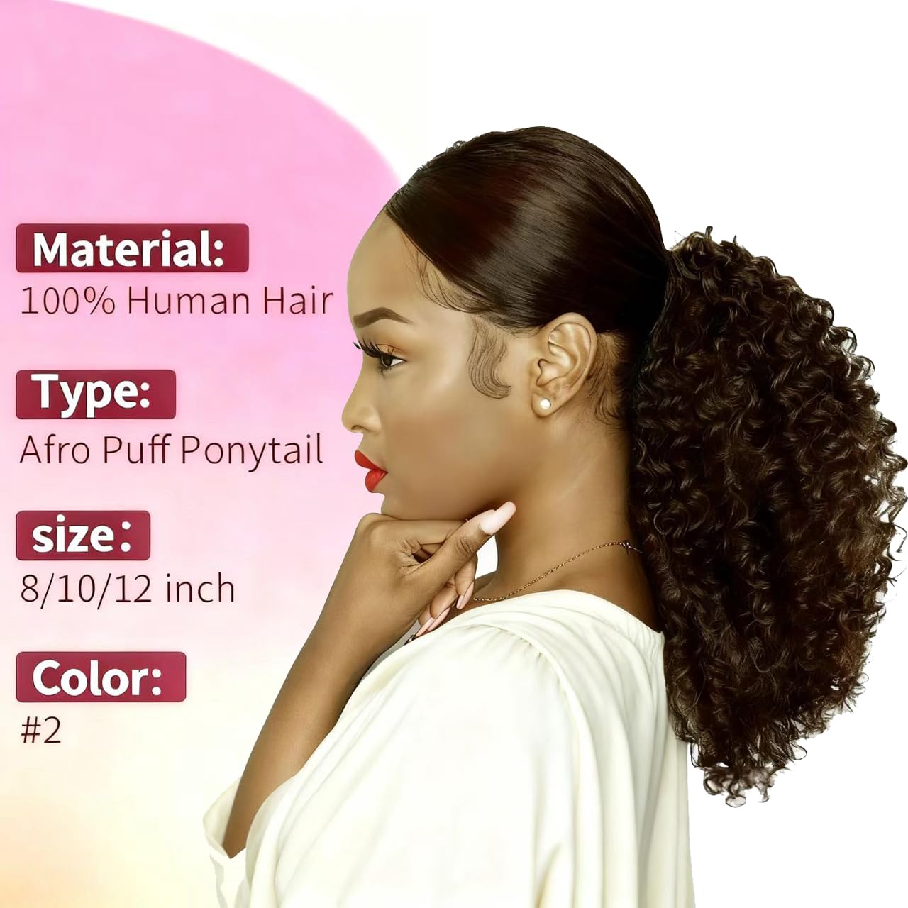 VADES Dark Brown Drawstring Ponytail for Black Women Color #2 Clip in Hair Extensions Kinky Curly Ponytail Extension Human Hair Fake Hair Ponytail 8 inch Short Hair Extension for Black Women