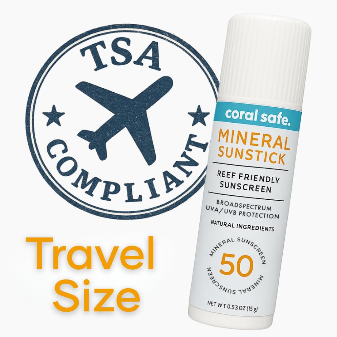 Reef Safe Mineral Sunscreen Face Stick SPF 50 - Biodegradable, Non-Nano Zinc Oxide, Travel Size, Hawaii & Mexico Approved, TSA Approved, 0.5 oz by Coral Safe