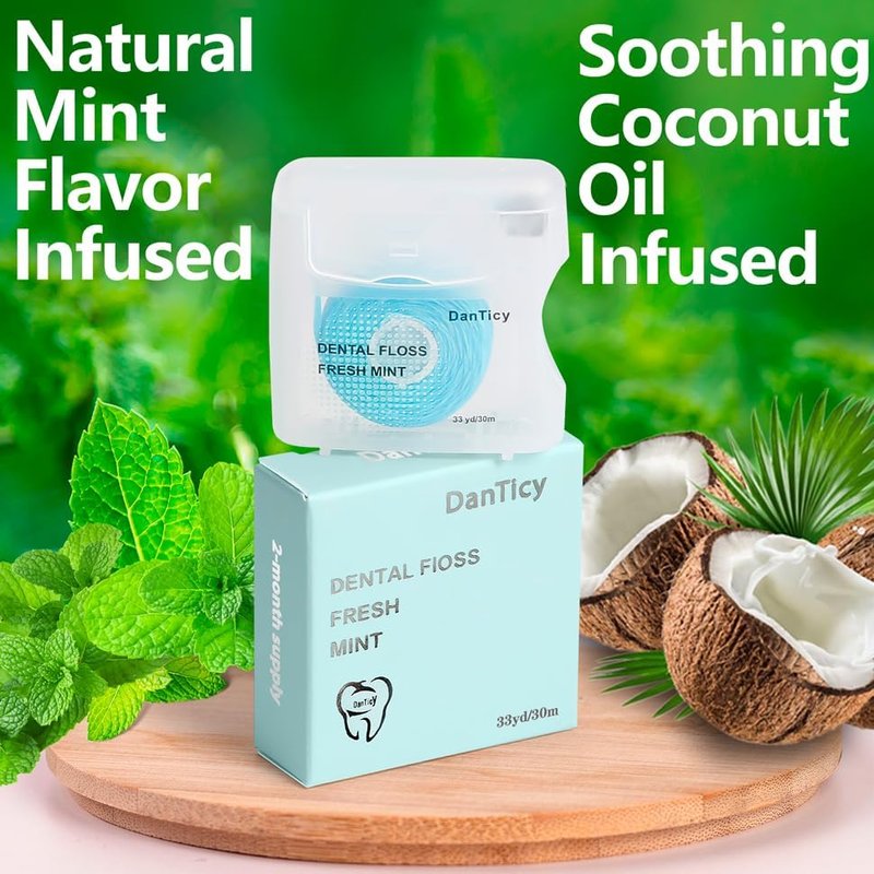 Coconut Oil Infused Dental Floss - Deep Clean, Extra Wide, PFAS Free | Mint Flavor (33 Yds)