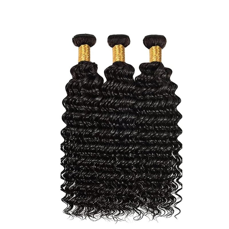 Loose Deep Wave Bundles Human Hair Unprocessed Brazilian Virgin Hair 16 18 20 Inch Color #1b Deep Wave Bundles