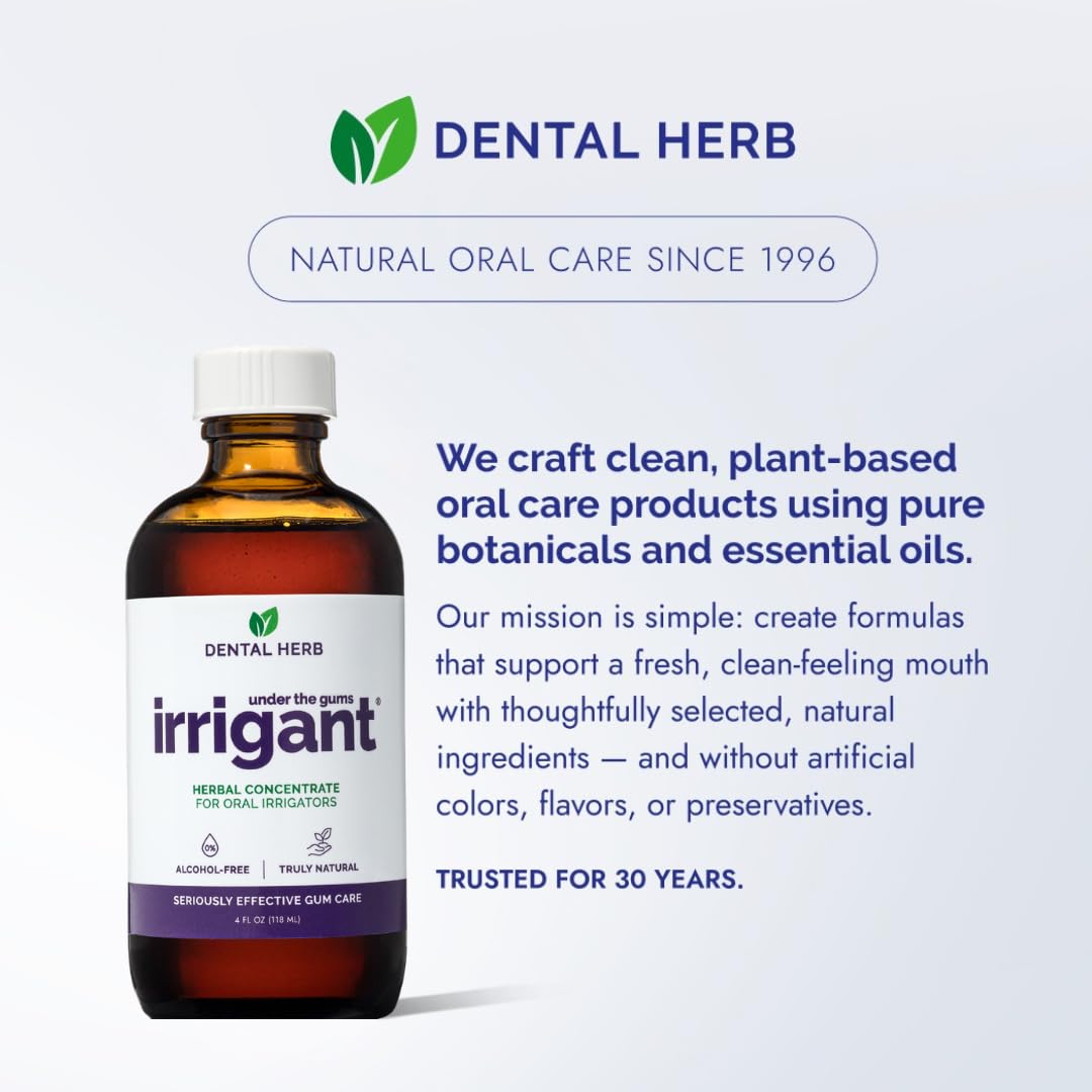 Under The Gums Irrigant Solution – Alcohol-Free, Vegan Herbal Solution for Water Flossers & Oral Irrigators – Supports Gum Health Naturally - (45 Day Supply) by Dental Herb Company
