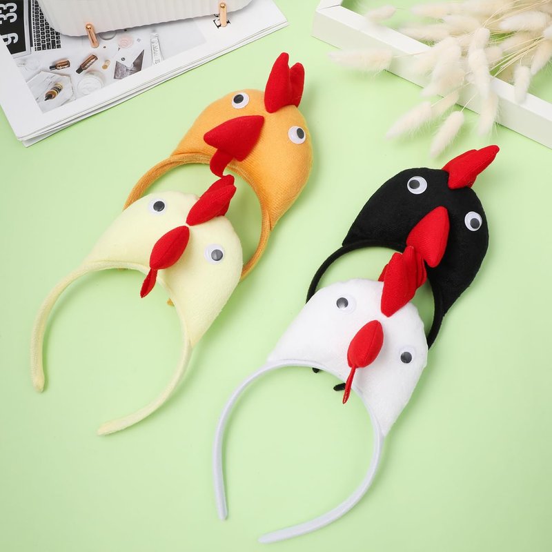 ABOOFAN 12Pcs Easter Chicken Headbands, Cartoon Soft Plush Chicken Costume Accessory, Farm Animal Ears Hair Hoop, Universal for Kids and Adults, Easter Halloween Party Supplies