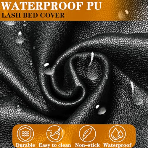 Wipeable Lash Bed Cover Massage Table Cover Waterproof and Reusable Wax Bed Cover for Esthetician, High Elasticity Vegan Leather Tablecloths for 6 FT Rectangular Table (Black)