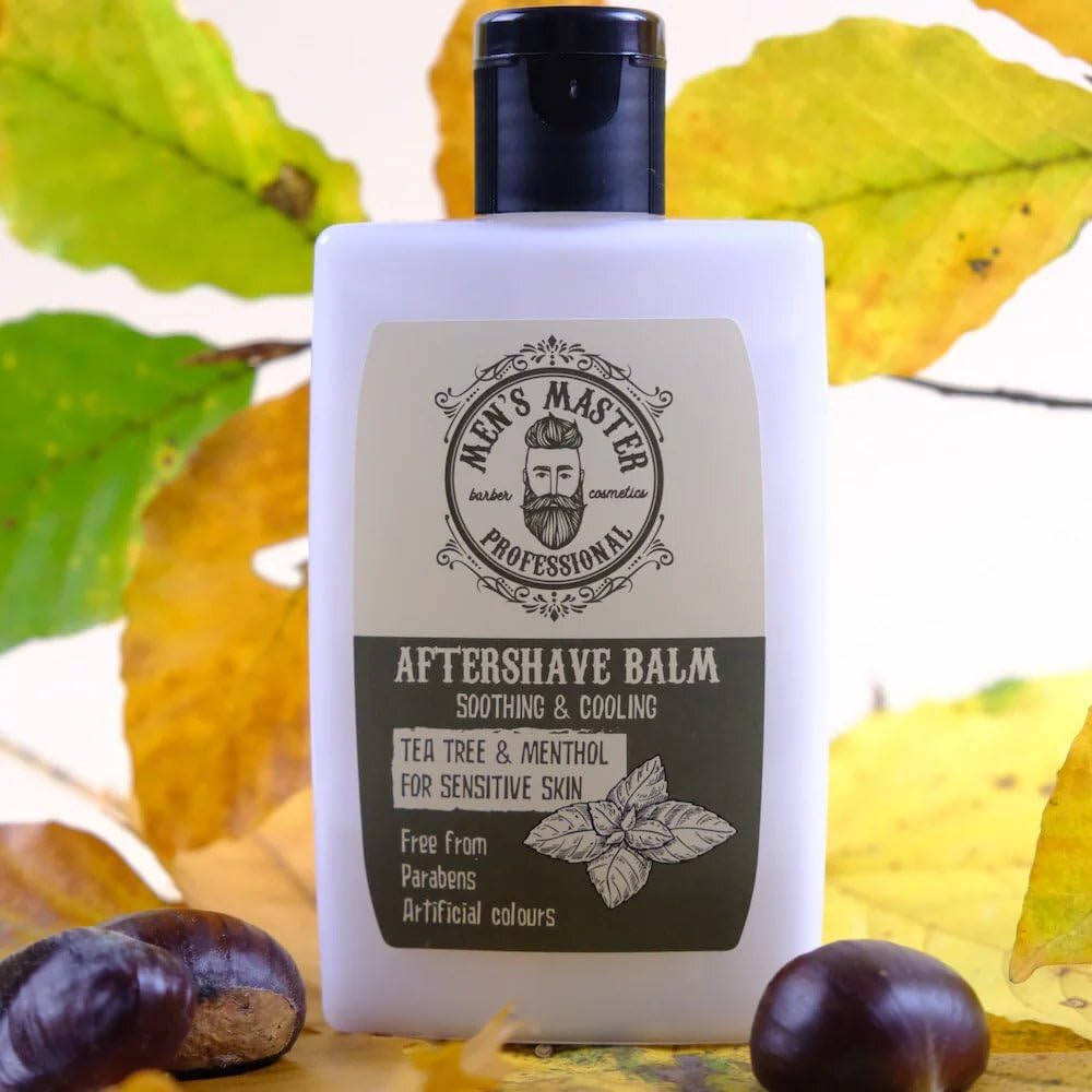 Soothing Aftershave Balm for Sensitive Skin"Tea tree and Menthol" Cosmetics for Men, Parabens FREE, 120 ml of Men's Master