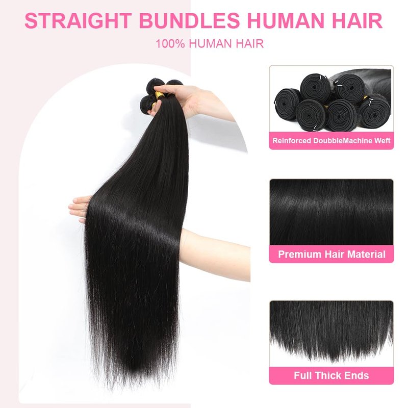 YAREESONG Straight Human Hair Bundles 12A Brazilian Human Hair 1 Bundles 100% Unprocessed Virgin Human Hair Weave Human Hair Extensions Natural Black Color 22 Inch