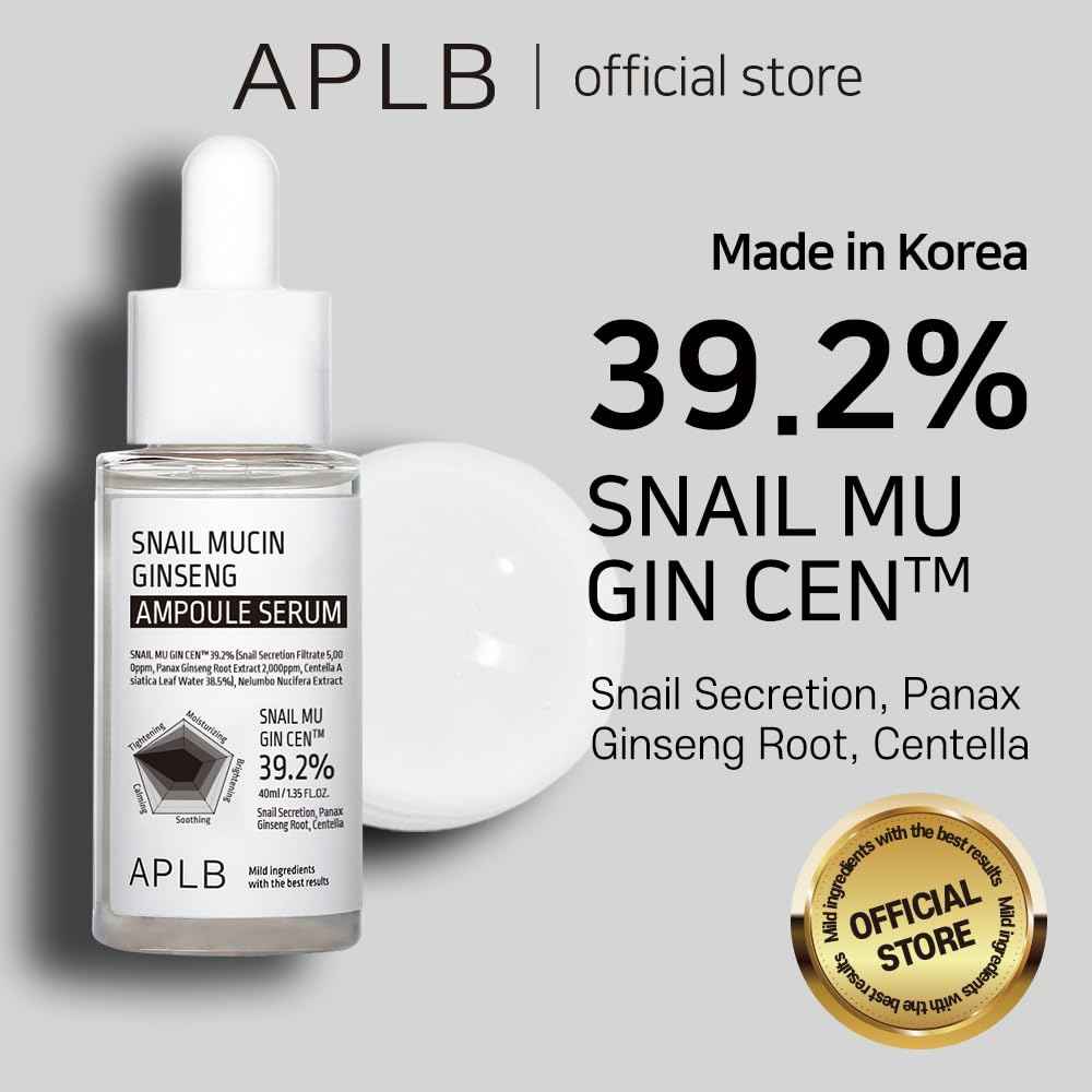 APLB Snail Mucin Ginseng Ampoule Serum | SNAIL MU GIN CEN™ 39.2% 1.35 FL.OZ/Korean Skincare, Wrinkle care, Pore care, Improve elasticity for firm skin