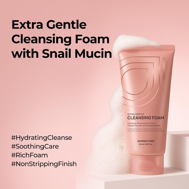 Jaminkyung Extra Gentle Cleansing Foam, Face Wash with Snail Mucin & Soothing Portulaca, Hydrating Facial Cleanser for Sensitive Skin, Non-Stripping, Korean Skincare 5.9 fl oz (175ml)